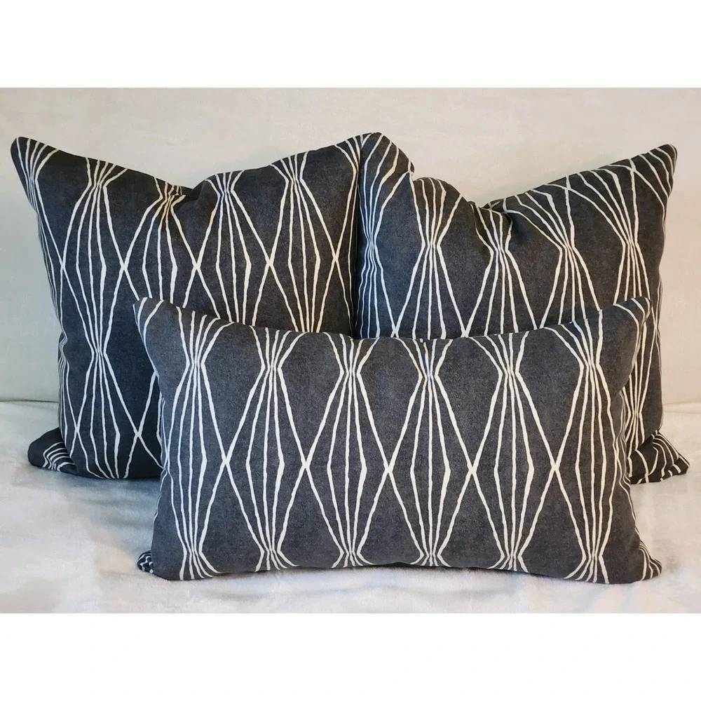 R. Allen Lumbar 14X24 Throw Pillow Cover Charcoal Gray Handcut Shapes Zipper NEW